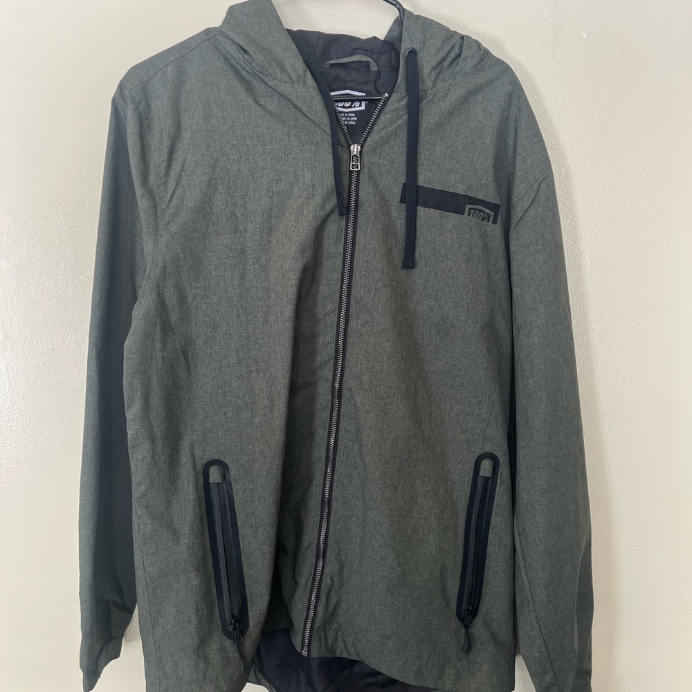 100% racing MX Men's Green Hooded windbreaker Jacket